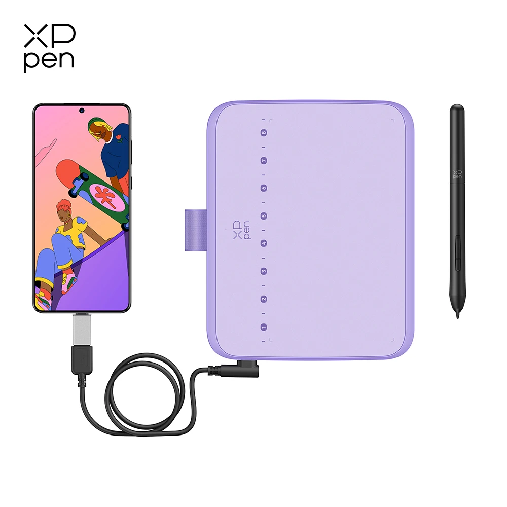XPPen Deco 640 Purple Graphics Tablet 16K Pressure Levels 16x9cm Drawing Area 60 Tilt for Playing OSU Game Android Windows Mac