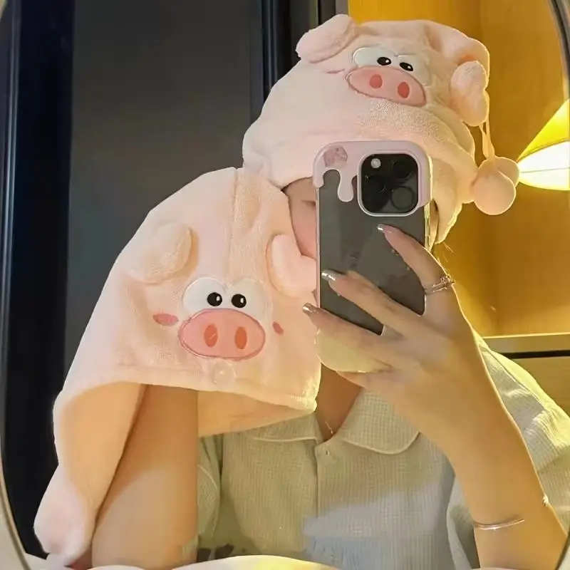 

Cute Japanese Style Cartoon Little Pig Dry Hair Cap Magic Microfiber Coral Fleece Shower Cap Absorbent Quick Drying Towel