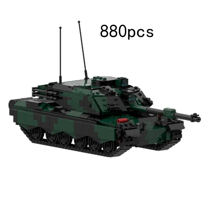 MOC880pcs Small Particle Assembly Building Blocks Simulation Military Green Tank Camouflage Model Adult Collectible Toy