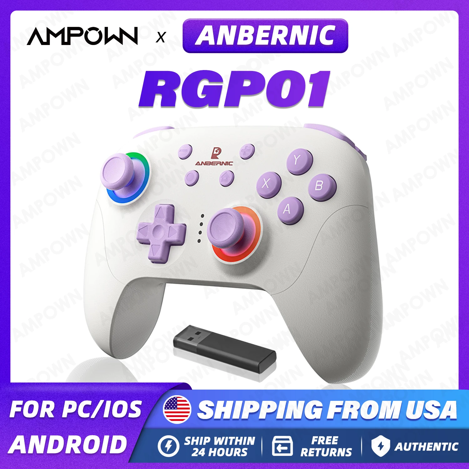 

ANBERNIC RG P01 Gamepad Wireless Gaming Controller Hall Trigger Joystick Macro Key RGB Breathing Light For Switch PC Android IOS