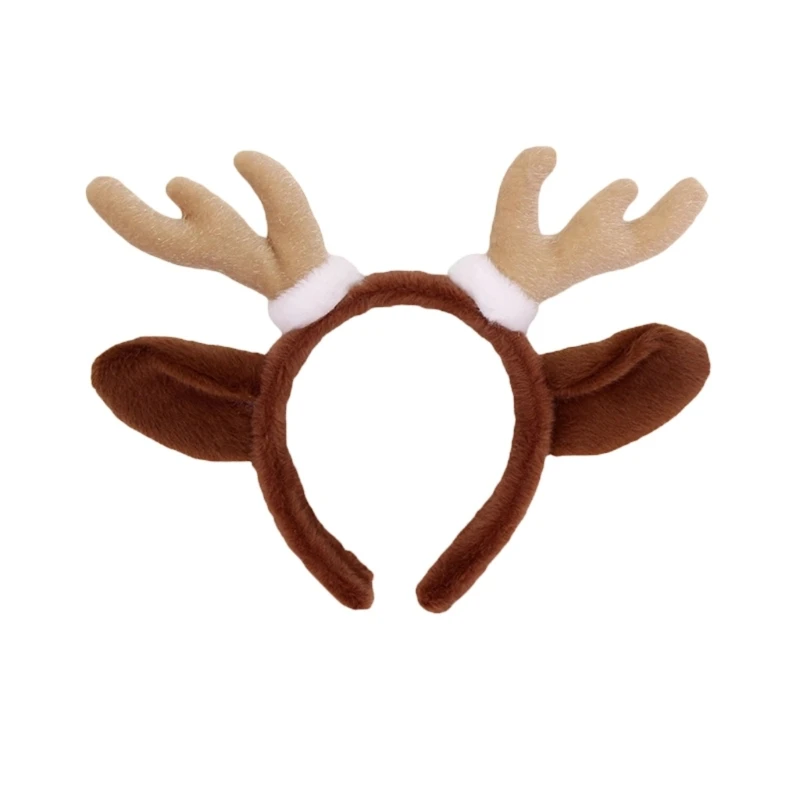 Christmas Deer Headband in Brown, Tan, and White with 3D Branching Design for Holiday Costumes, Stage Performances, and