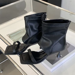 Eilyken Designer Gladiator Square Toe Women Boots Sandals Zipper Booties Thin Low Heels Shoes Fashion Zapatos De Mujer