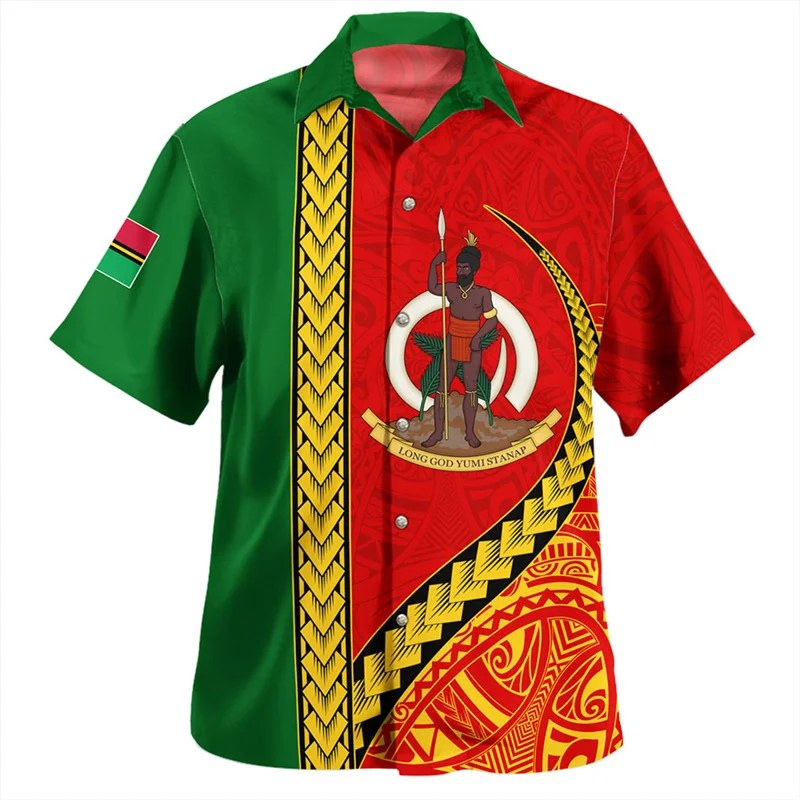 Summer Harajuku 3D Printing The Republic Of Vanuatu National Flag Shirts Vanuatu Emblem Graphic Short Shirts Fashion Men Blouses