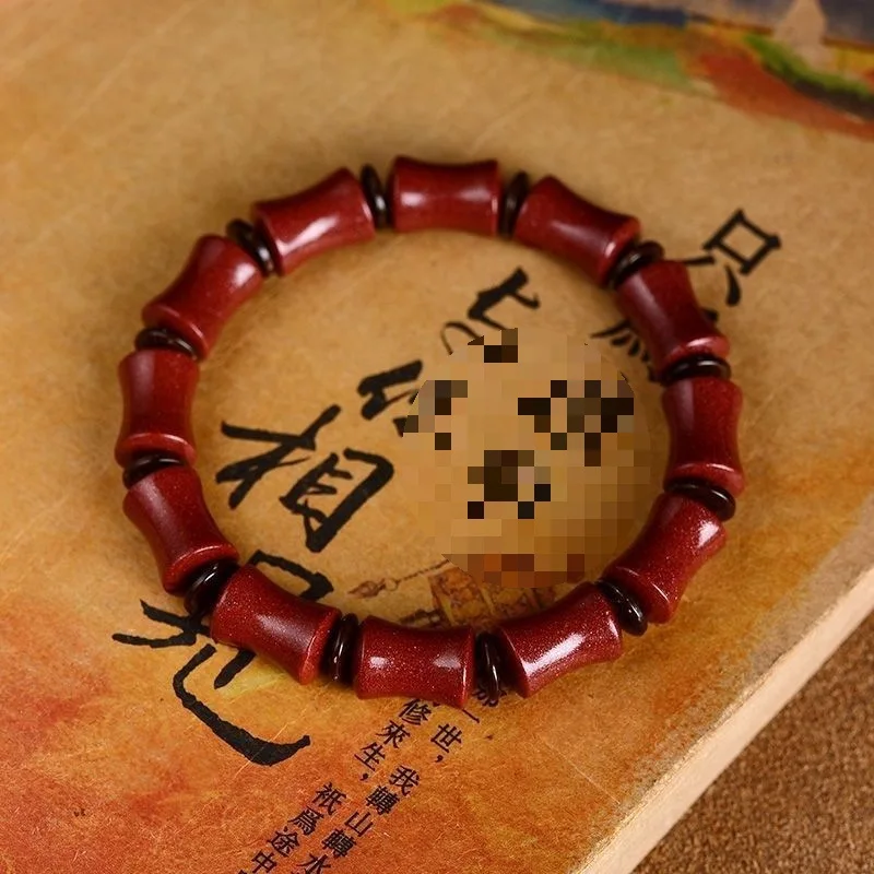 Fidelity Cinnabar Ashore Bamboo Birth Year Festival High-Rise Buddha Beads Bracelet Men and Women Raw Ore Jewe