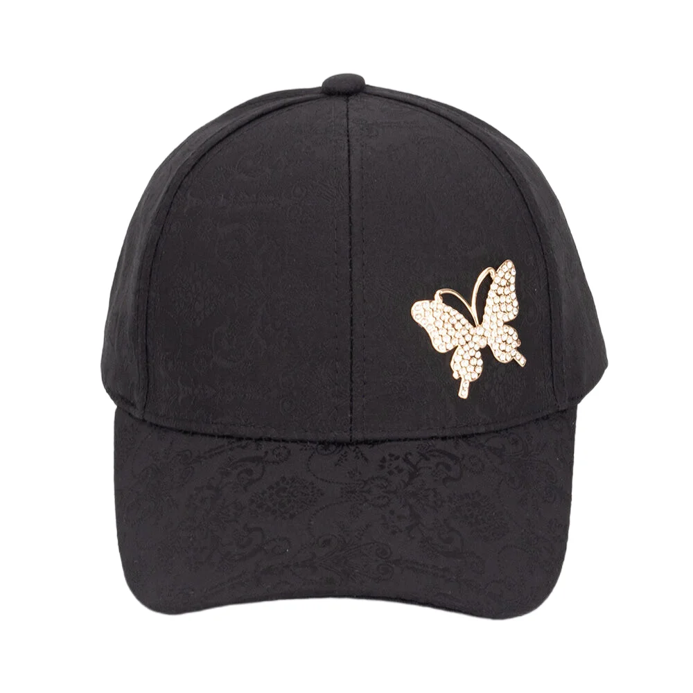 Women\'s Floral Hats Mini Butterfly Baseball Cap with Bling Rhinestones White Black Pink