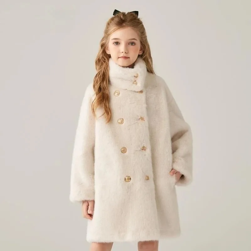

Girls' Imitation Fur Coat Autumn/Winter New Children's Warm Fur Integrated Medium to Long Thickened Jacket 90-170cm