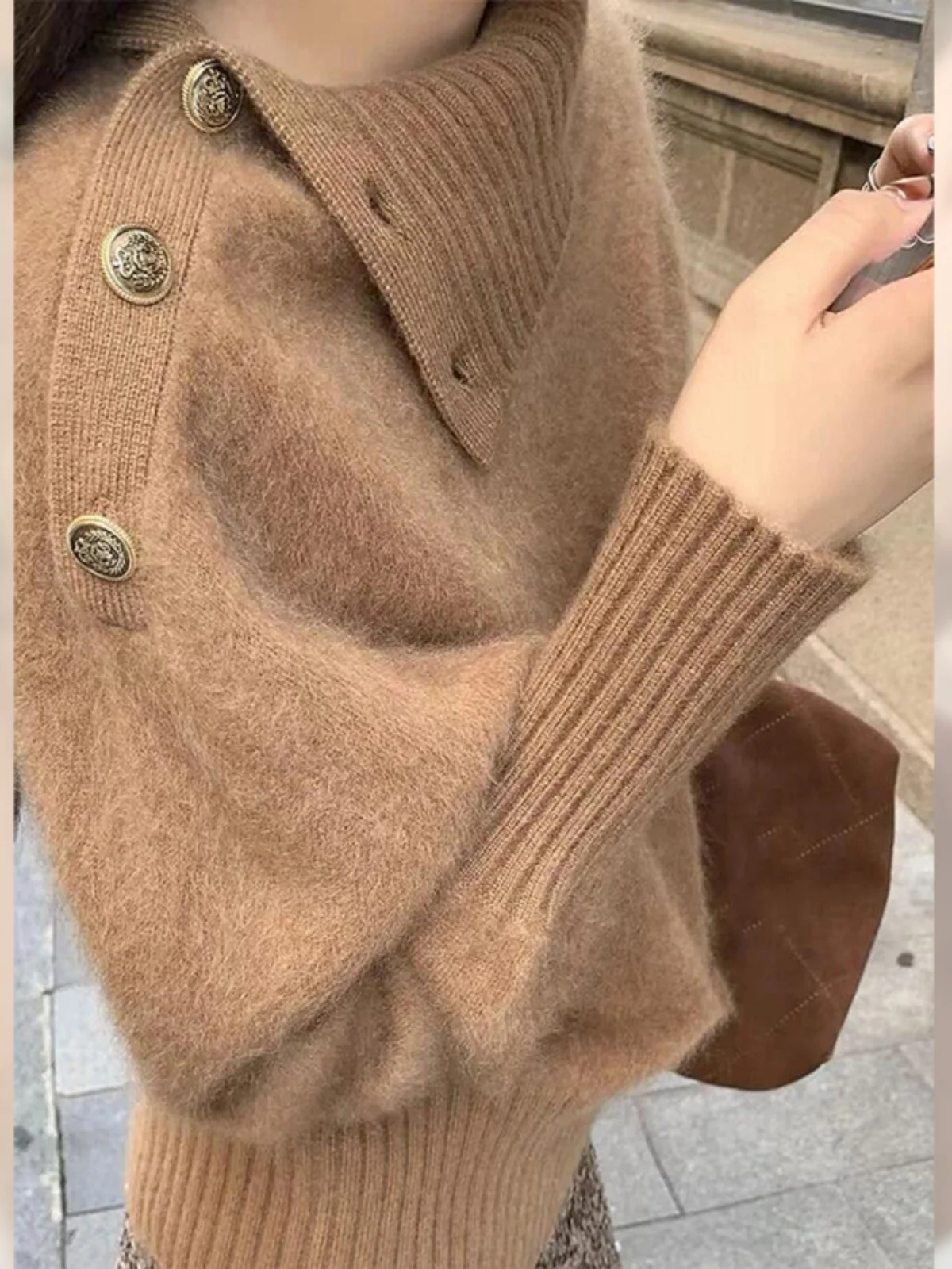 

Ele Casual High Collar Soft Cozy Coffee Color Sweater New Winter Faion Soft Knitted Long Sve Warm Thermal Top