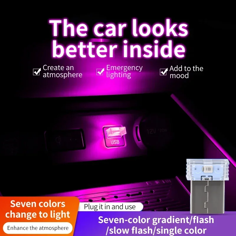 USB ambient light LED for car decoration, music sound control, colorful ambient light, wiring free car lighting Accessories