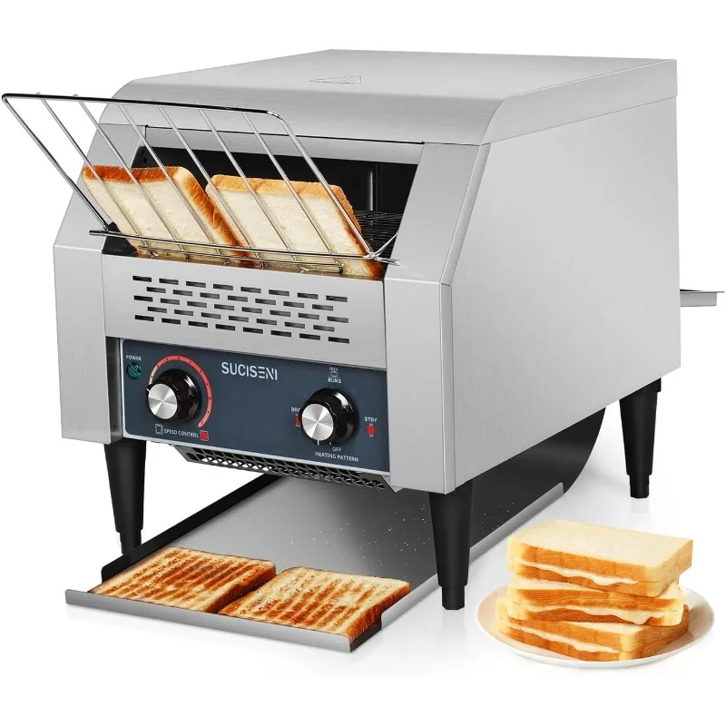 Commercial Toaster 300 Slices/Hour 1900W Heavy Duty Industrial Conveyor Toaster Stainless Steel Electric Oven with Dual Heating