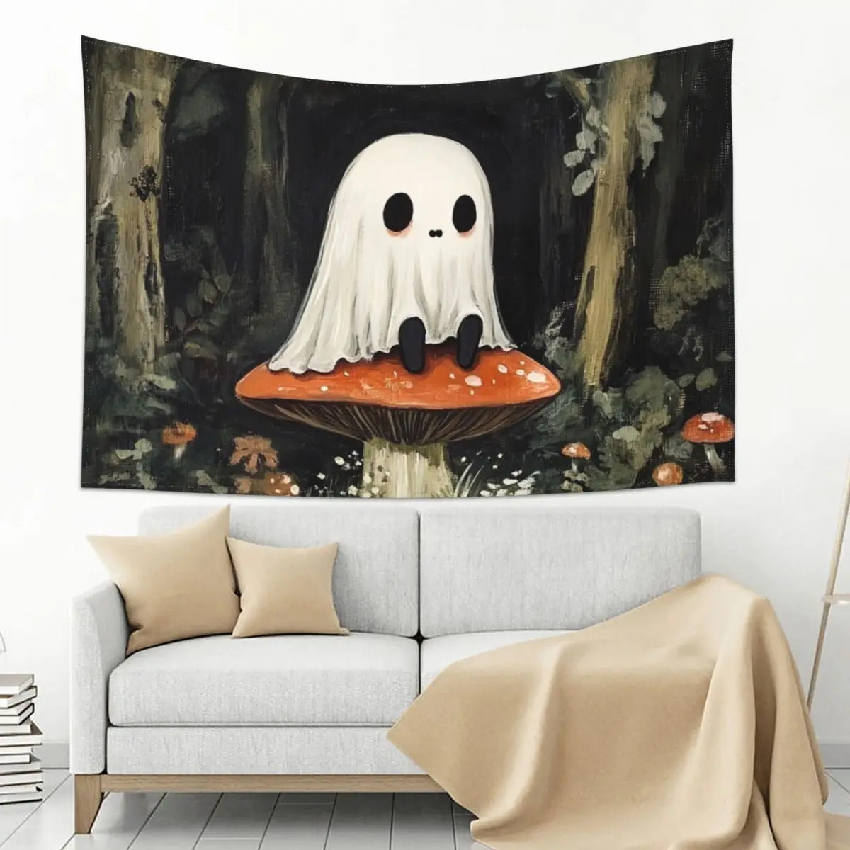 

Ghost Resting on a Mushroom in the Forest Tapestry