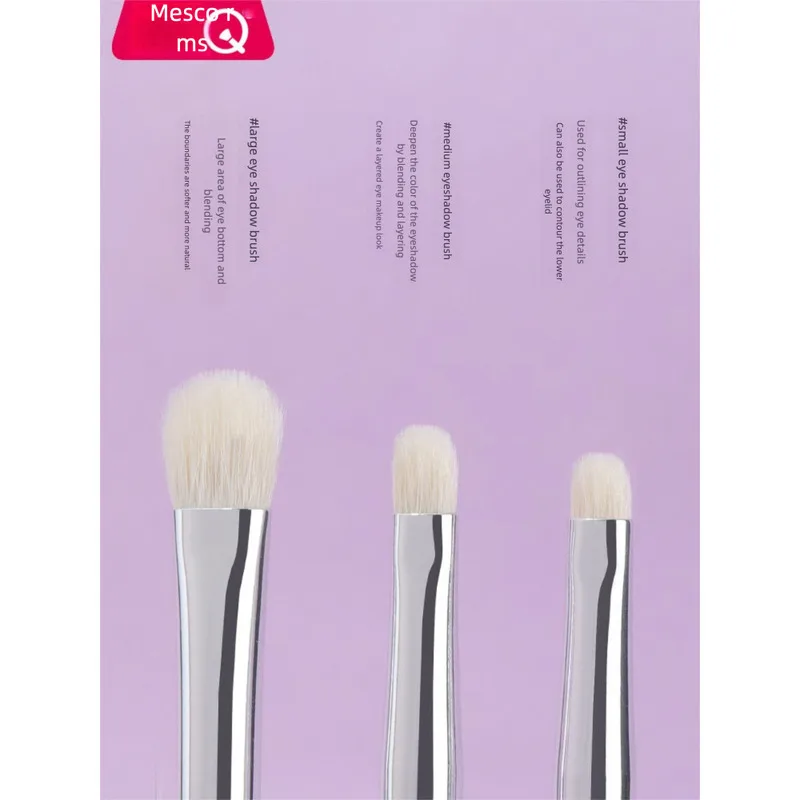 MSQ Eyeshadow Brush Set - Large Medium Small Soft Bristles Animal Hair Blending Eye Makeup Detail Brushes for Smooth Application