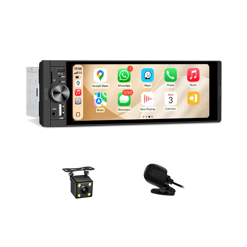 Ainavi K40 K50 Universal 1Din 6,36 Zoll IPS Touchscreen Auto MP5 Radio Multimedia Autoradio Kabelloses Carplay Android Auto Optional Rückfahrkamera Mikrofon USB BT5.0 Typ-C