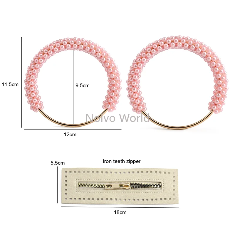 1/3Sets DIY Knitting Crochet Kit Pearl Round Bag Handle Metal Aluminum Tube Frame For Making Kit with PU Leather Bucket Handbag