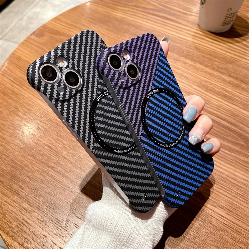 Ultra Thin Carbon Fiber Magnetic Case for iPhone 18 Pro Max 17 Air 16 15 14 13 11 12 For Magsafe Charging Frameless Hard Cover