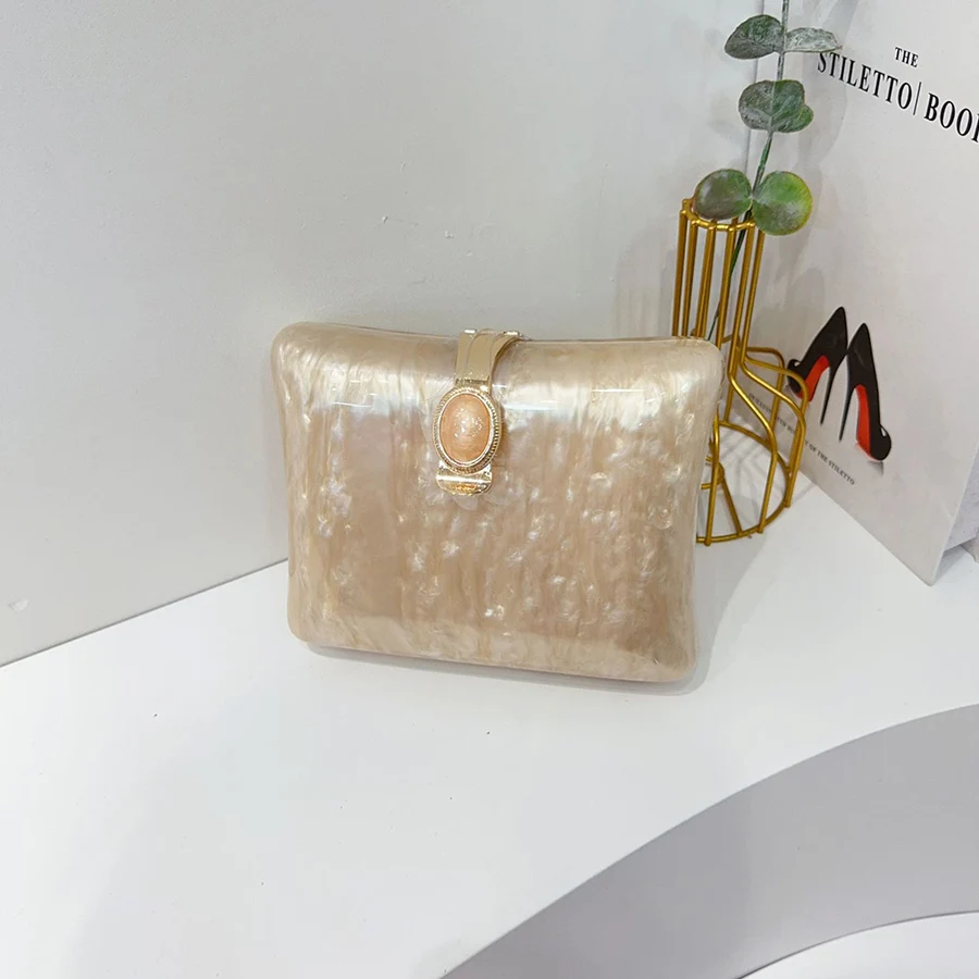 Square Shape Clutch Bag Acrylic Purse Women Wedding Party Evening Party Cute Ivory Pearl Color Banquet Handbag Summer New 2025 view 3