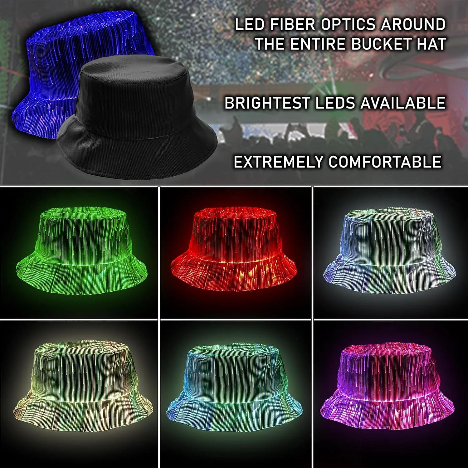 Multi Function LED Fiber Optic Fisherman Hat Masquerade Birthday Concert Club Props Glowing LED Seven Color Hat Bucket Hats