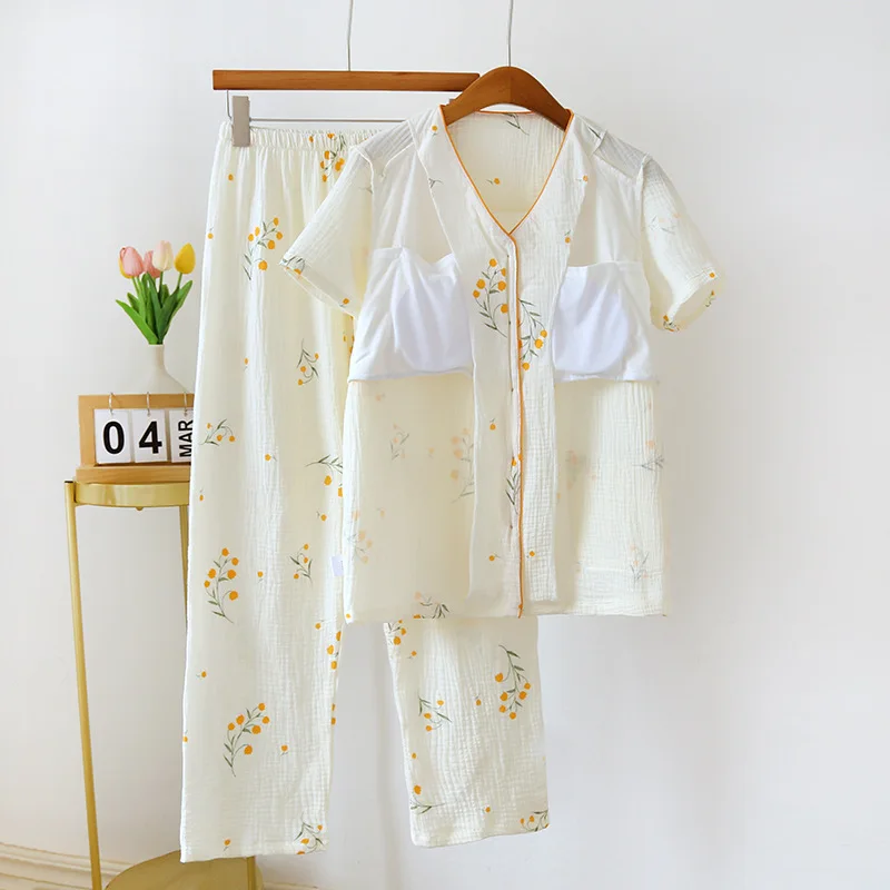 Women\'s Summer Suit Sleepwear Pure Cotton Print Night Clothes For Sleep Two Piece Gift Female Short Sleeve Room Wear