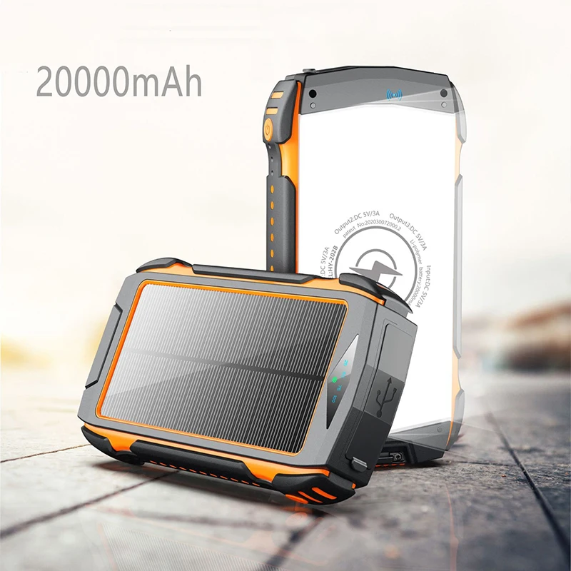 

10W Fast Wireless Charger Solar Power Bank 20000mAh with Camping Light for iPhone 15 Huawei Xiaomi PD18W Fast Charging Powerbank