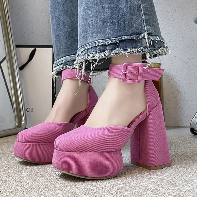 Women High Heels Mary Janes Shoes Chunky Sandals 2023 Summer New Designer Square Toe Platform Lolita Shoes Sexy Pumps Zapatos