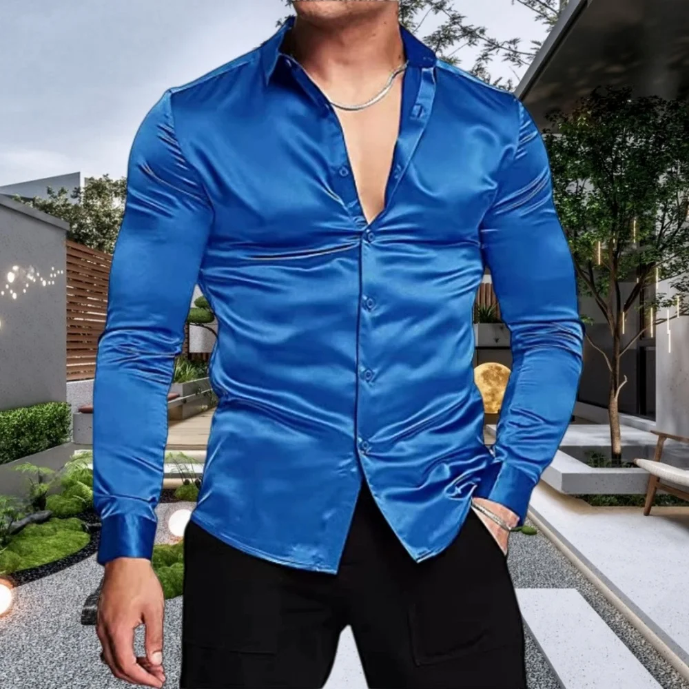 

Men's casual fashion shirt with solid color buttoned design, suitable for wearing under casual clothing for outings and shopping