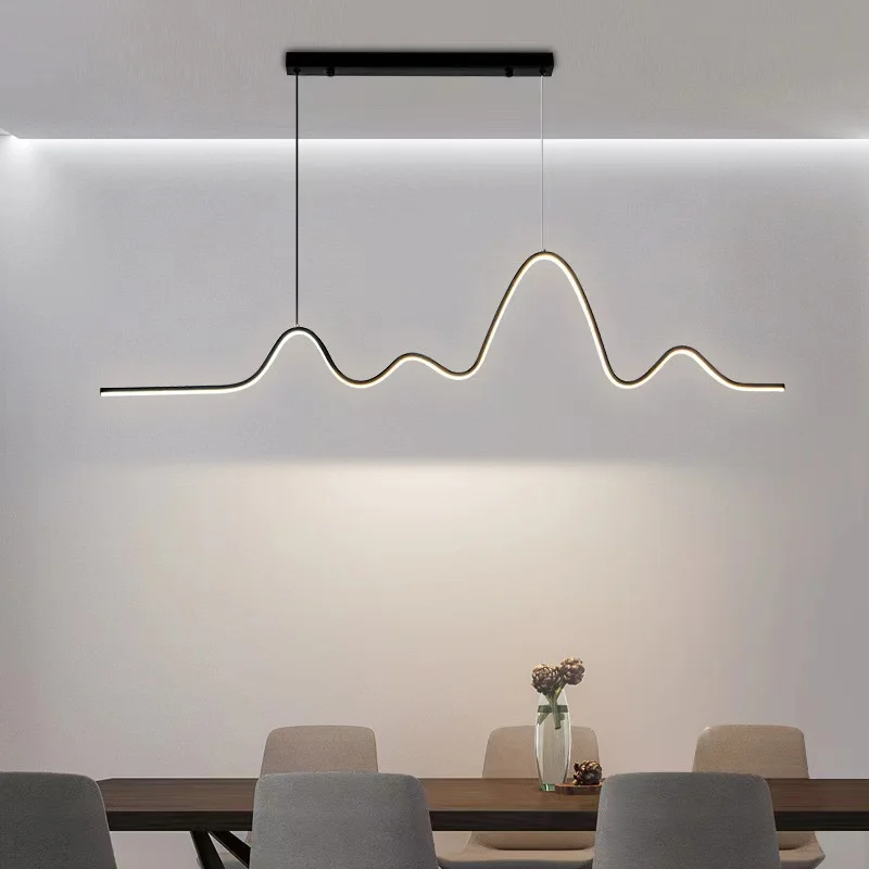 Imagem -04 - Wave Line Minimalist Chandelier Luz Criativa Moderna Mesa de Jantar Escura de Luxo Iluminação de Cozinha e Escritório