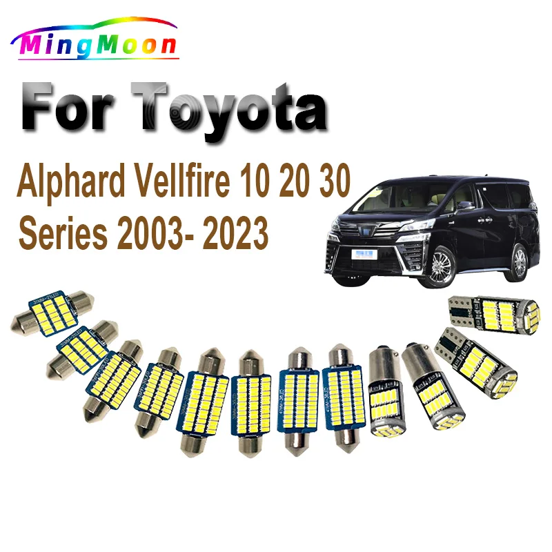 LED License Plate Bulbs For Toyota Alphard Vellfire 10 20 30 Series 2003- 2020 2021 2022 2023 Interior Map Dome Light Kit