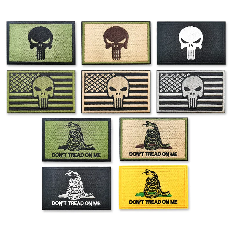 

Punk Skull Snake Flag Rectangle Hook&Loop Sew Embroidered Badge Patches for DIY T-shirt Backpack Clothing Appliques Sticker