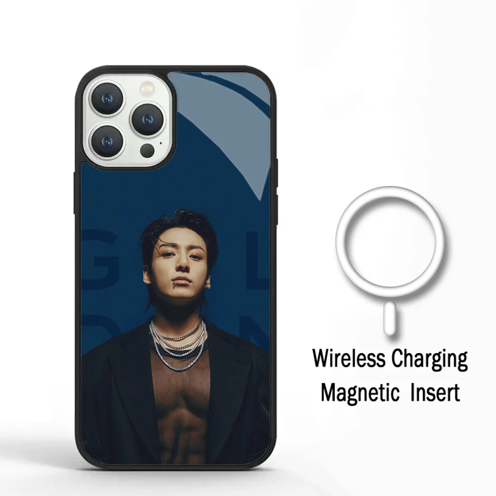 J-Jungkook Jeon Seven Gold Phone Case For IPhone 11 12 13 14 15 Plus Pro Max Mirror Acrylic Cover For Magsafe Wireless Charging