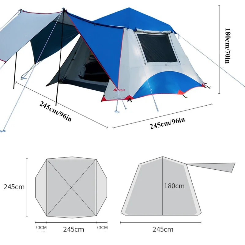 Fully Automatic Aluminu Alloy Pole 3-4persons Tent Quick Open Rainproof Sunscreen Double Layers Outdoor Camping Family Travel