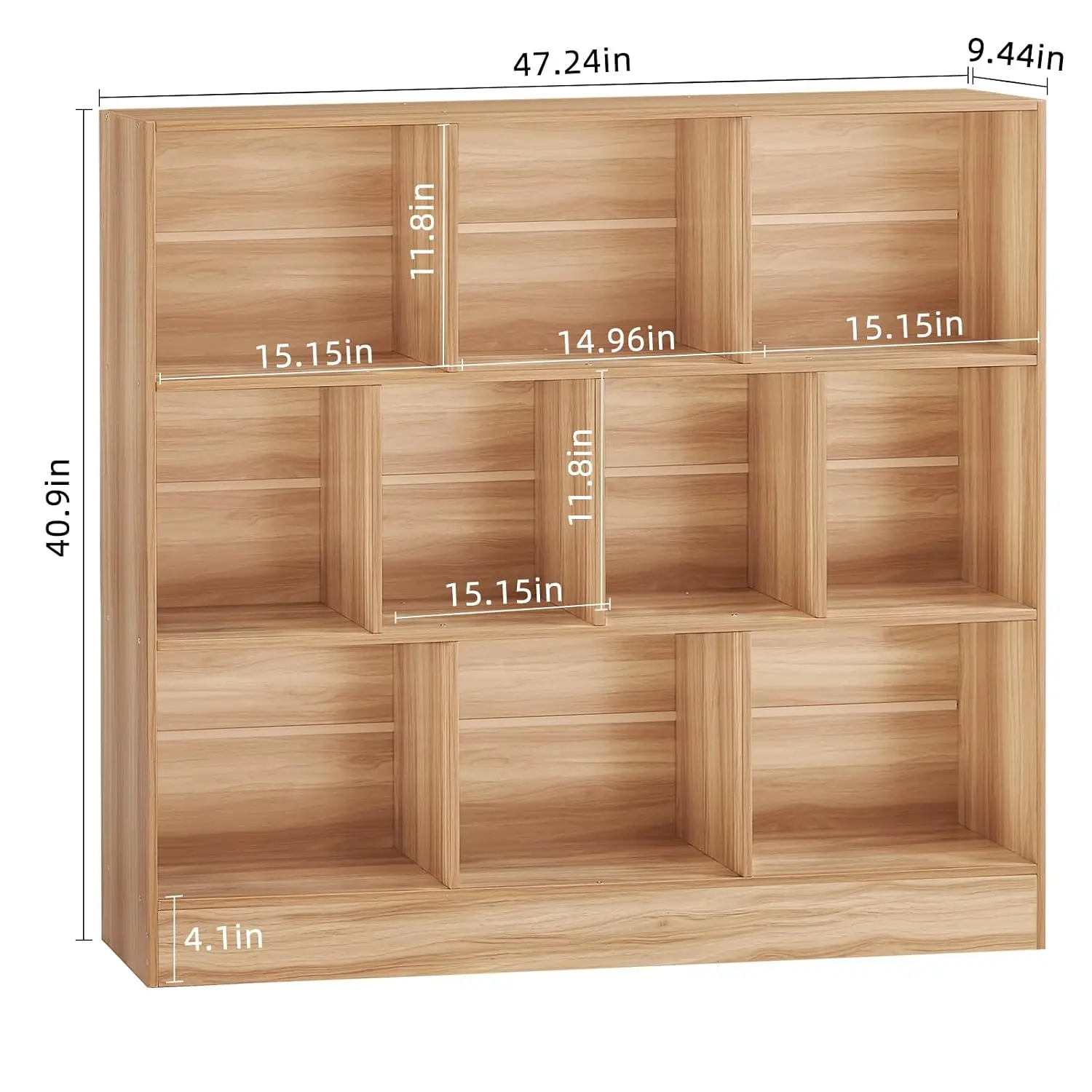 10-Cube 3-Tier Wood Bookcase with Base, Mid-Century Storage Organizer Shelf for Bedroom Living Room Office, Customized