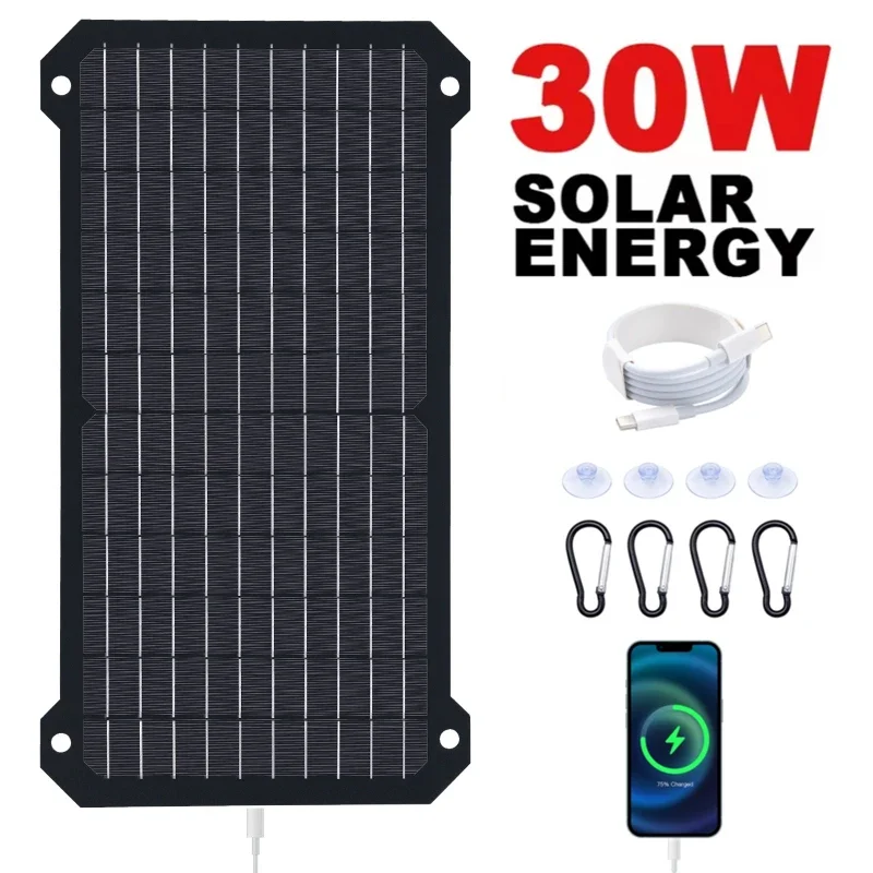 30W Solar Panel Charger with Voltage and Current Display USB/TypeC Output Exclusive Patented High Quality High Efficiency