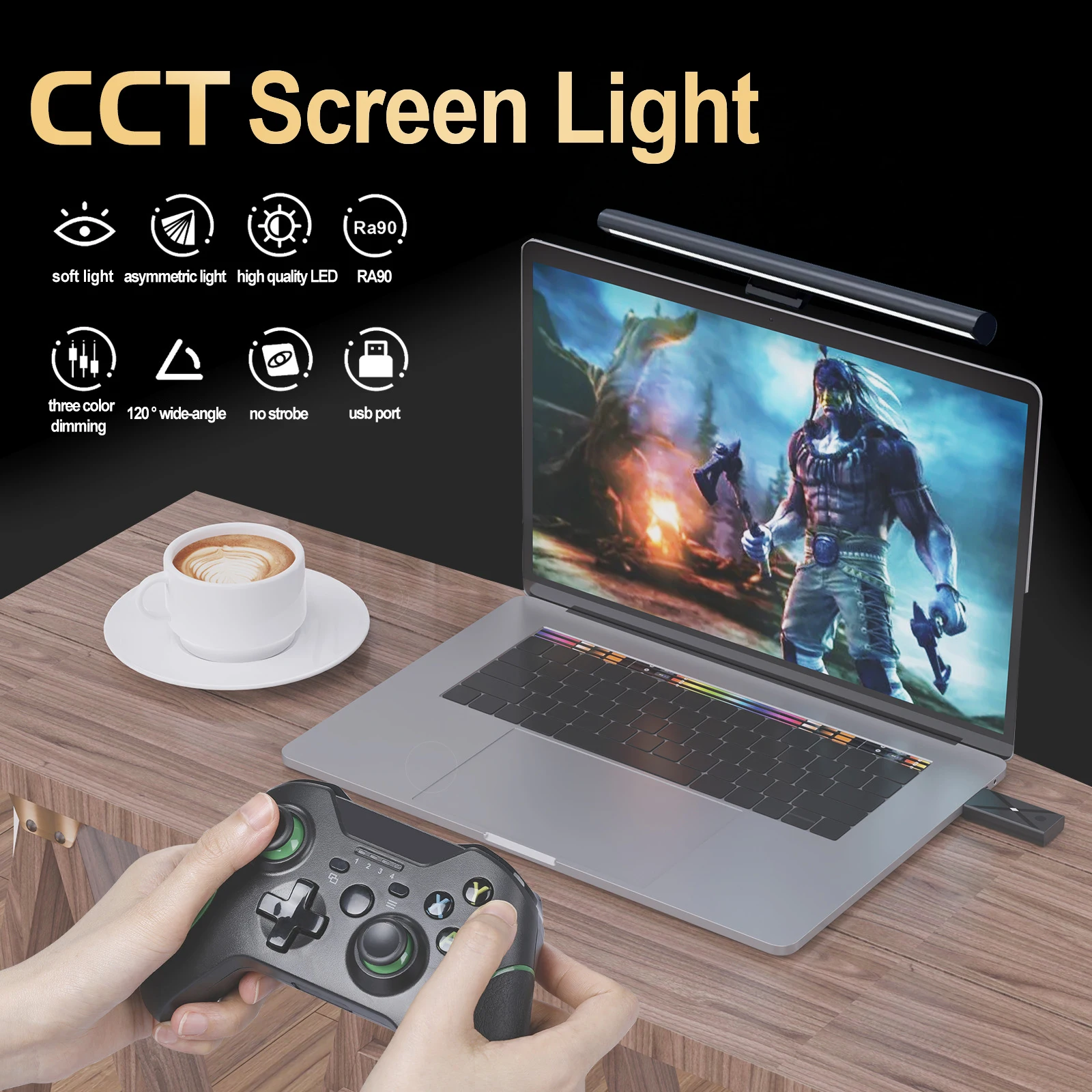 30CM Screen Hanging Light Bar Stepless Dimming Eye Protection Suitable for Computer Laptop Gaming Work RGB Screen Hanging Light