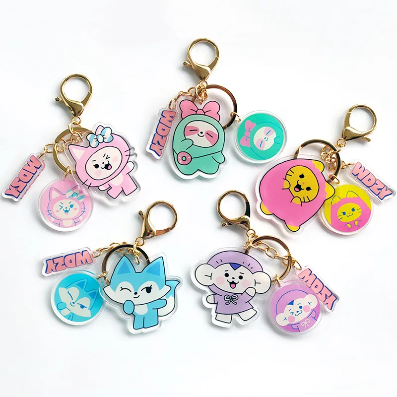 KPOP ITZY MDZY Three-Piece Keychain Cartoon Figure Pendant Double-sided Acrylic Keyring Bag Accessories Fans Collection Gift B27