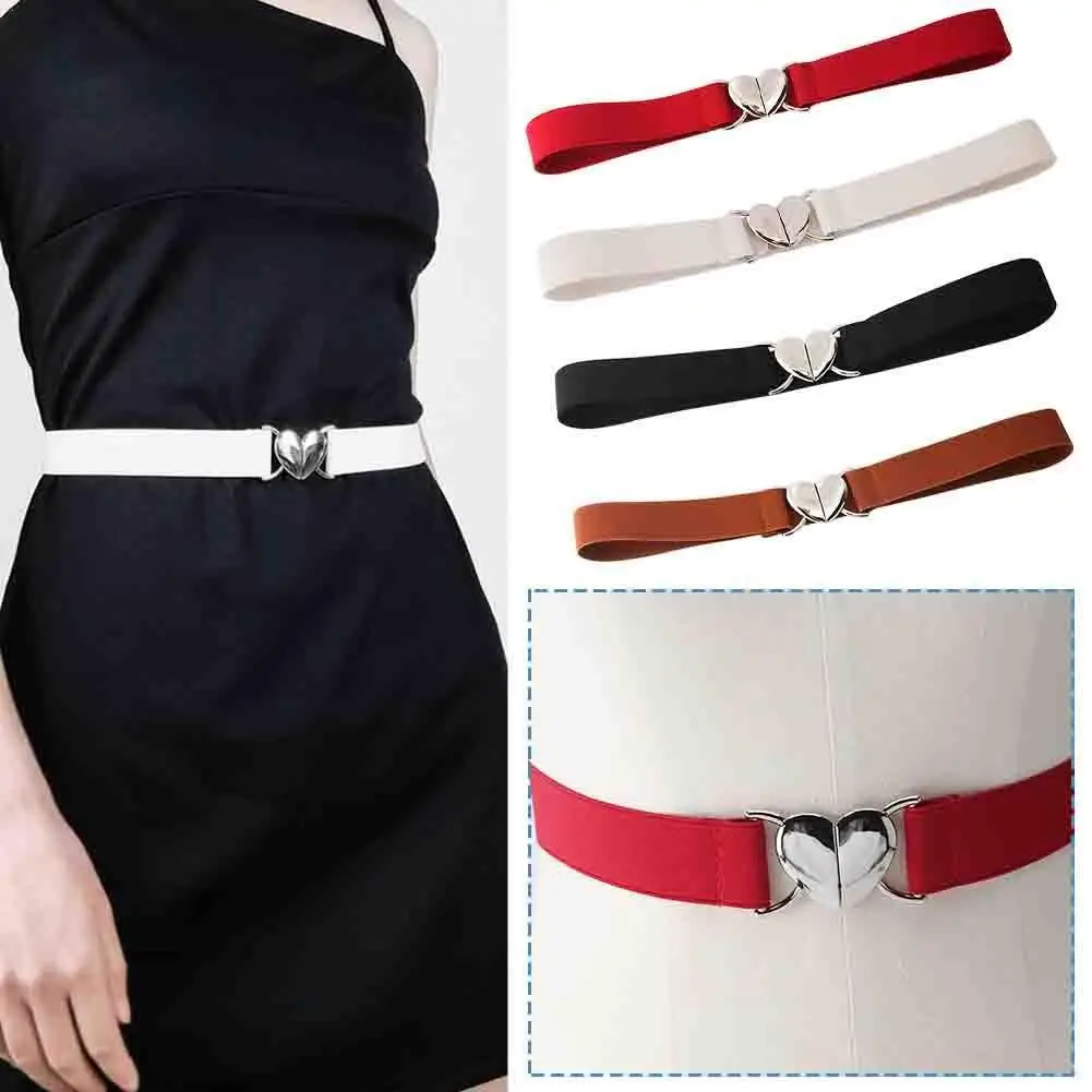 Trendy Thin Elastic Waist Belts Stretch Waist Belt Adjustable Fashion Dress Belt Waistband Female Love Heart Design