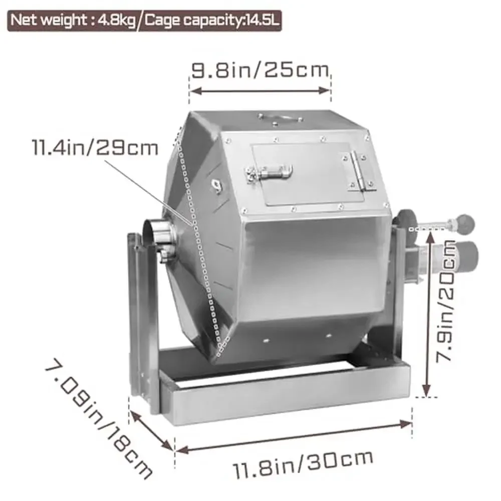 محمصة حبوب البن نوع الطبل 14.5L الفولاذ المقاوم للصدأ موقد غاز الاستخدام التجاري المنزلي التحكم في درجة الحرارة المحمولة الدورية المحمصة
