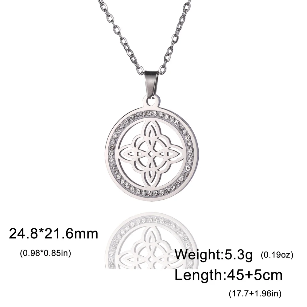 Edelstahl Hexenknoten Halskette Wicca Hexerei Kristall Strass Halsband Halsketten Für Frauen Amulett Schmuck Hochzeitsgeschenke – Detail 7