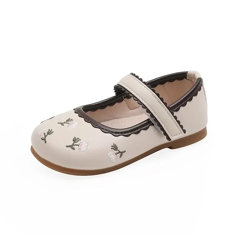 Zapatos planos de cuero para bebés y niñas, calzado informal con flores bordadas, estilo Retro, Princesa, suave, para fiesta, novedad