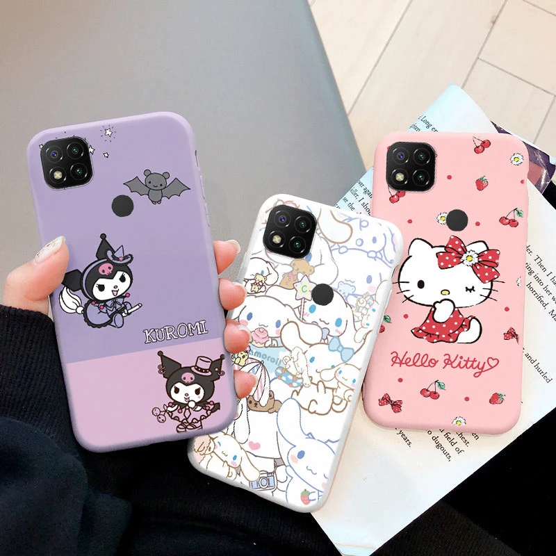 Cartoon Phone Case For Xiaomi Redmi 9C NFC 10A Girls Cute Anti-drop Cinnamoroll Kuromi Hello Kitty Silicone Shockproof tpu Cover