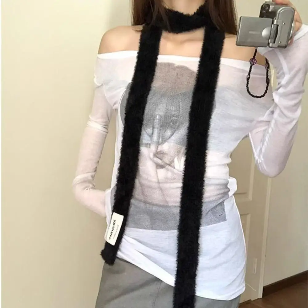 

Simple Solid Color Wool Shawl Y2K Dressing Decoration Knitted Scarf Keep Warm Harajuku Long Narrow Scarves Spicy Girl