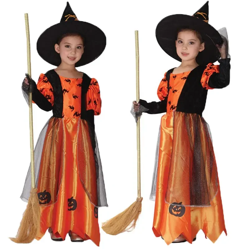 

Halloween Costumes for Children Witch Costume Orange Bat Dress Fancy Fantasia Infantil Cosplay Dresses