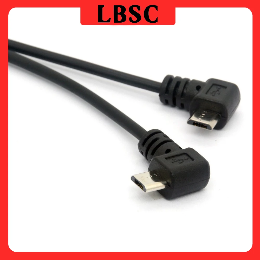 90 องศา Micro USB, micro USB 1 ถึง 2 Y Splitter Cable Right Angle 2 ชายหญิง Converter สายชาร์จความเร็วสูงสาย