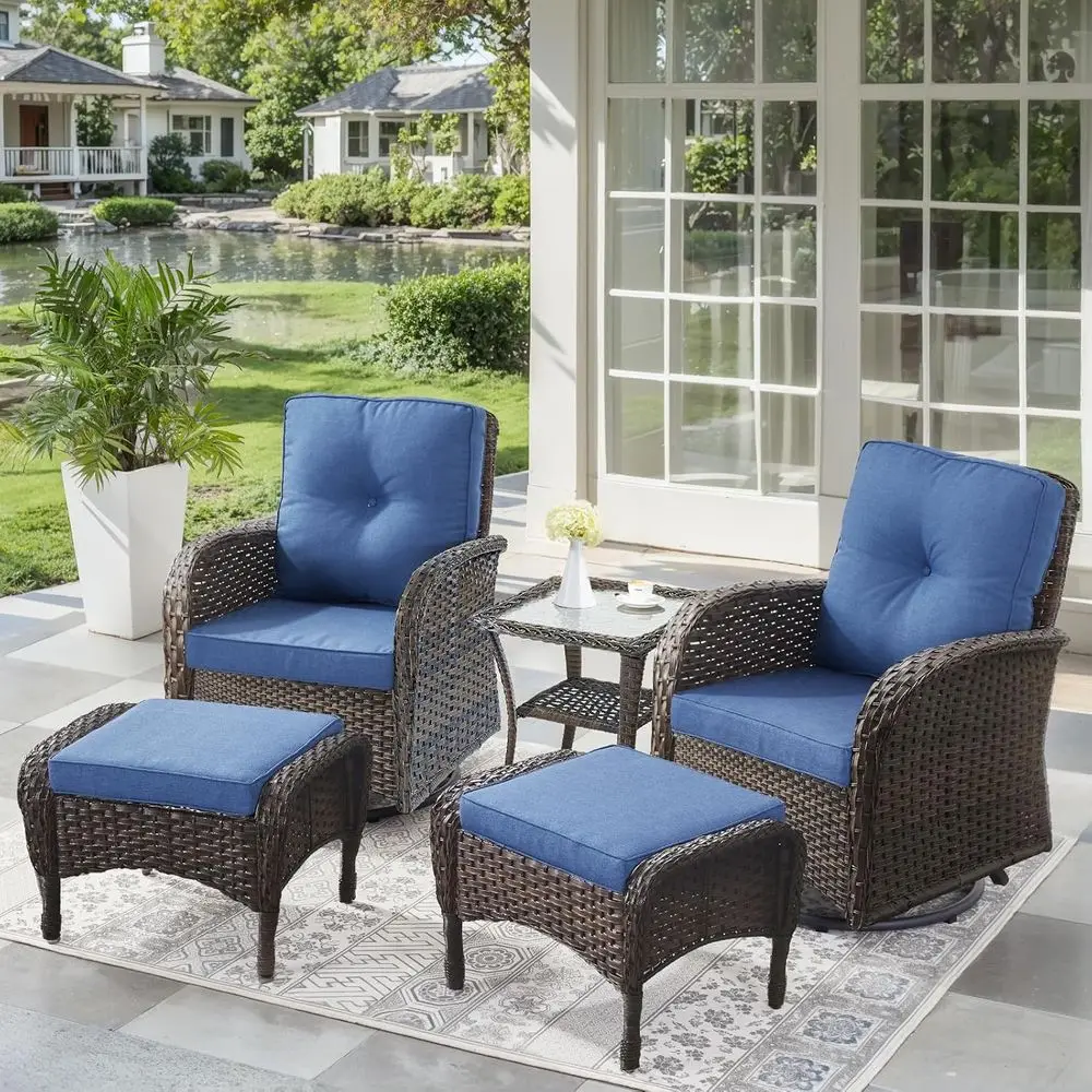 

5 Pieces Outdoor Wicker Patio urniture Set-High Back Outdoor Rocking Chairs Set o 2 with Ottoman Patio Contion Sets or Deck Lawn