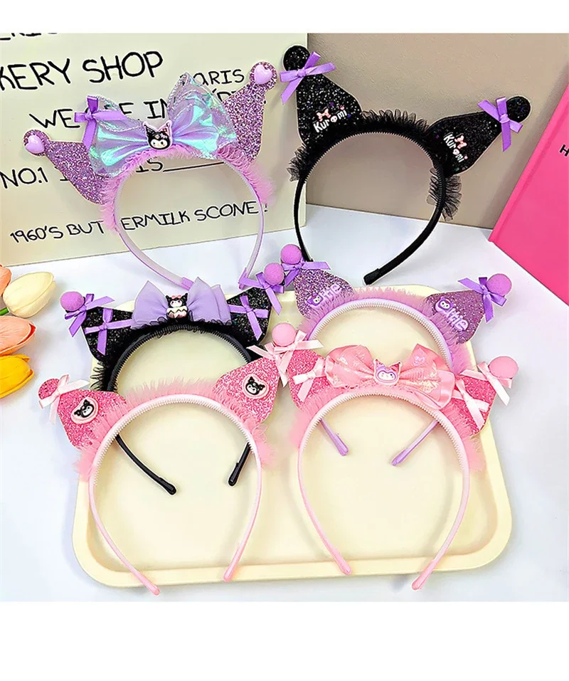 

Miniso Sanrio Kuromi Headband Cute Cartoon Children's Hair Compression Headband Kawaii Fashion Charm Bow Hairpin Holiday Gifts