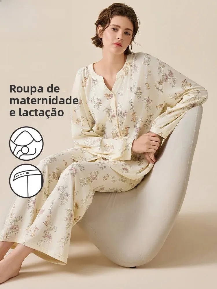 fenteng-camicia-da-notte-in-puro-cotone-per-donne-in-gravidanza-modello-a-maniche-lunghe-cardigan-aperto-abbigliamento-da-casa-set-in-due-pezzi-ideale-per-la-primavera-e-l'autunno