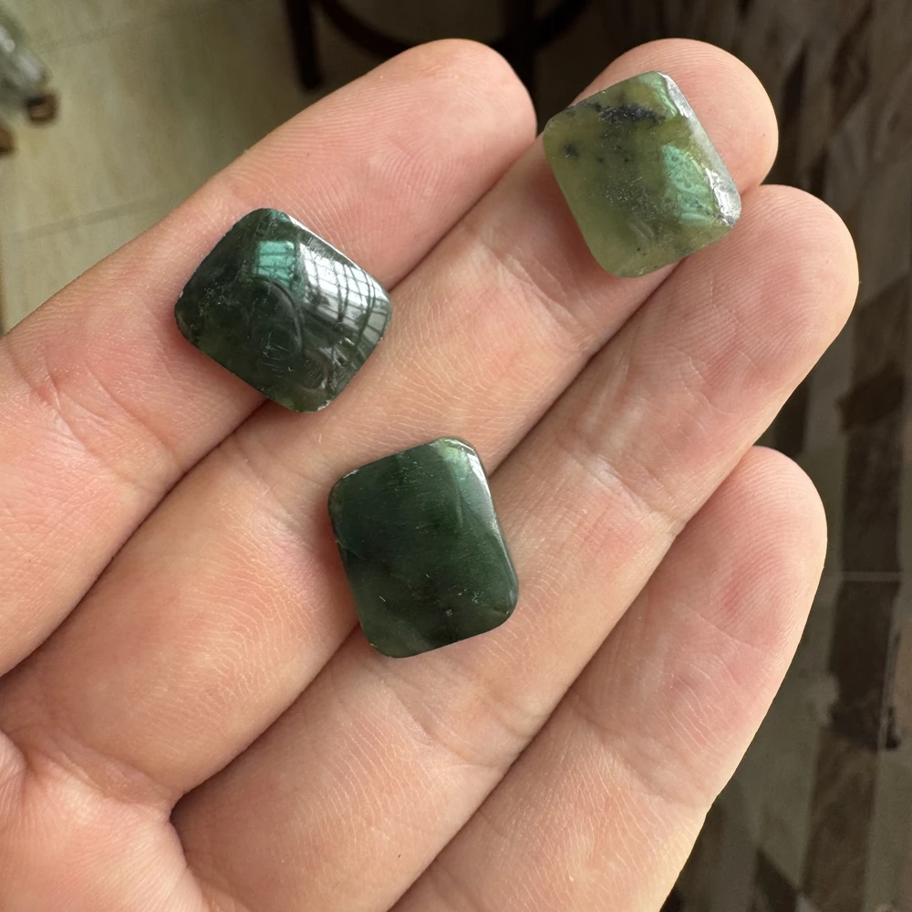 Wholesale 2pcs Genuine Nephrite Canadian Jade Beads Cabochon12x14mm Rectangle Semi-Precious Gemstone Jewelry Ring Face