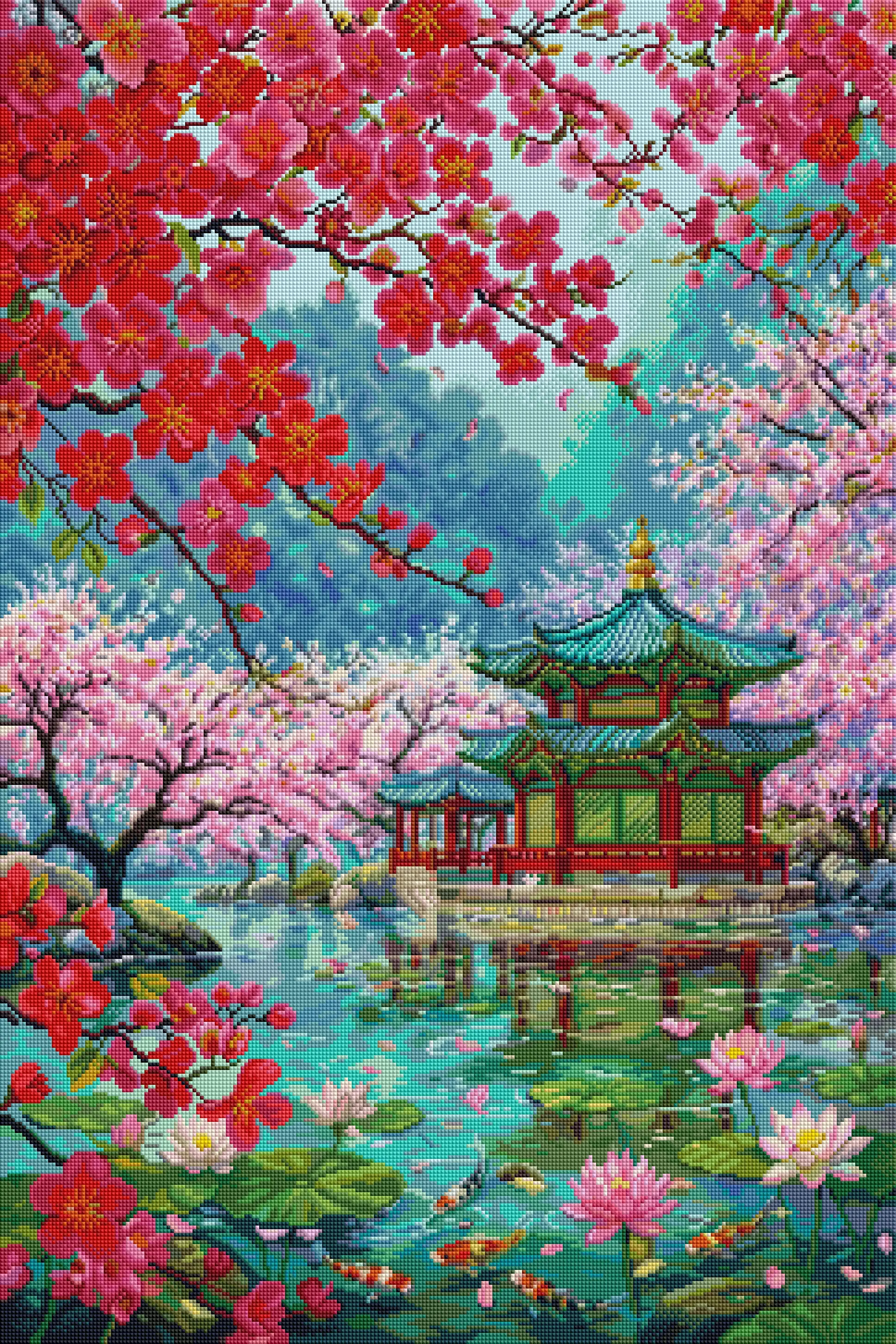 

Foreveryoung Blossoms at the Water Pavilion Diamond Painting Kit, 24"×35" (60×90cm) Resin Square + AB Diamonds