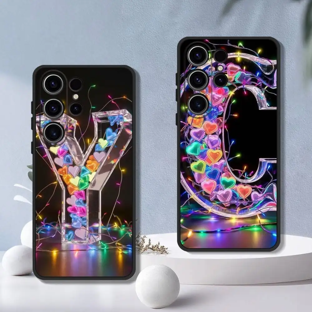 

Letter Pink Shiny M R Clear Phone Case For SamsungS25,24,23,22,21,30,Ultra,20,Plus,Fe,Lite,10,5G,Soft Black Cover