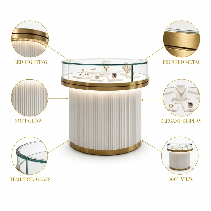 custom.Custom Size and Metal Glass Wood Jewelry Showcase LED Lighting Eco-Friendly Durable