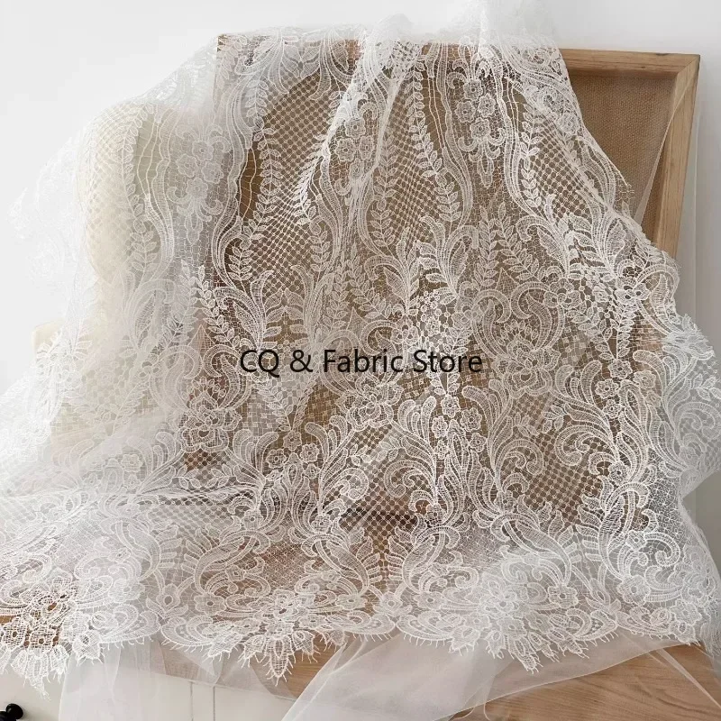 

1 Yard Retro Alencon Couture Embroidery Lace Fabric , Couture Wedding Gown Fabric Designer Fabric