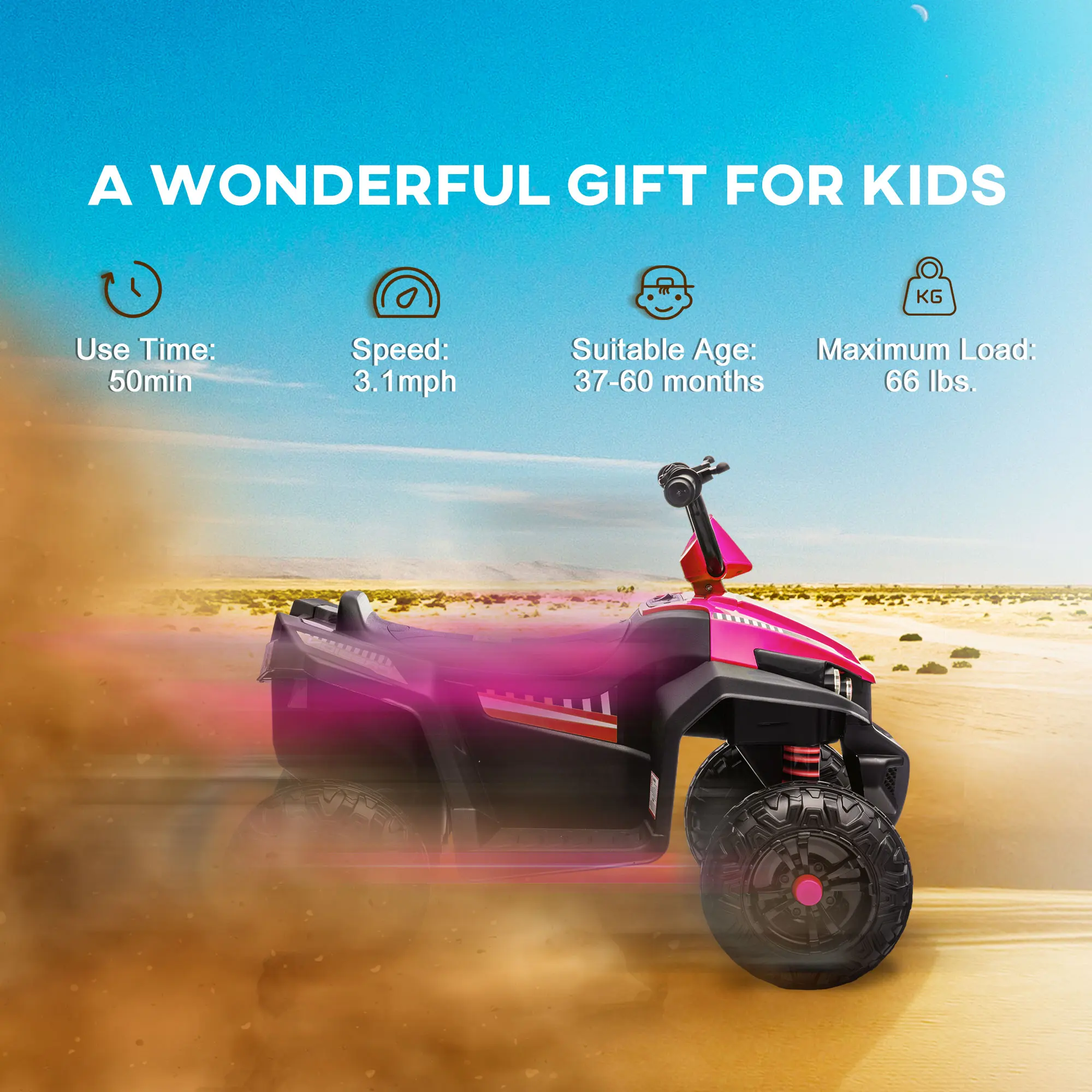 12V Kids Atv with Spring Suspension, Forward & Reverse, Pink